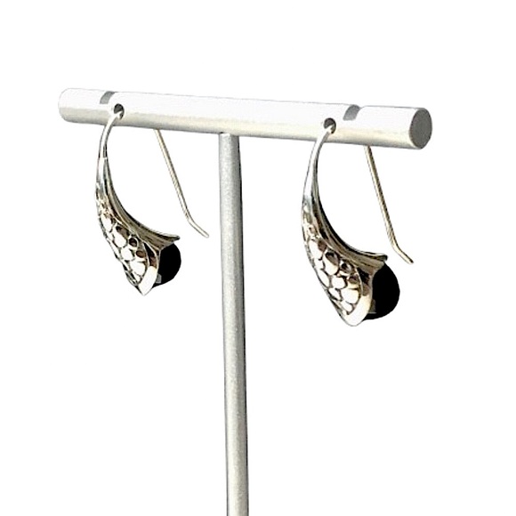 Faceted Black Onyx Sterling Silver Drop Earrings - Picture 14 of 15